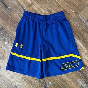 Under Armour Kids Blue Steph Curry Shorts with Yellow Accents